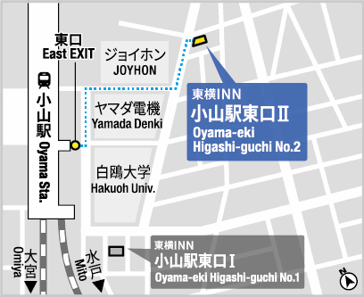 東横ＩＮＮ小山駅東口２への概略アクセスマップ