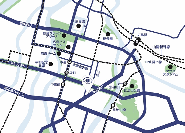 ヒルトン広島への概略アクセスマップ