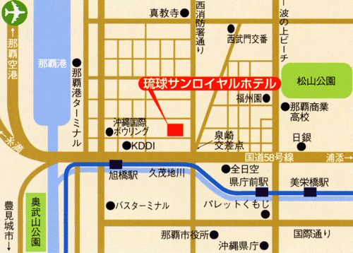 琉球サンロイヤルホテルへの概略アクセスマップ