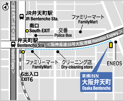 東横ＩＮＮ大阪弁天町への概略アクセスマップ