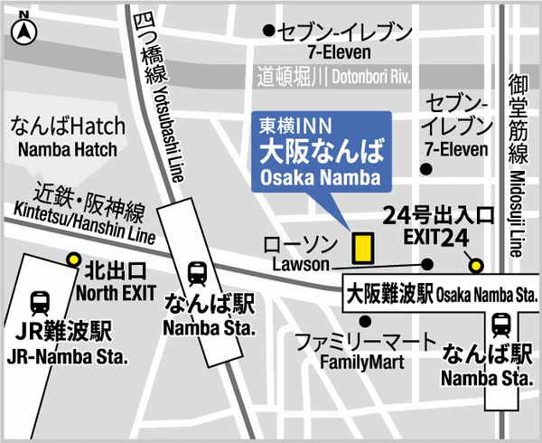 東横ＩＮＮ大阪なんばへの概略アクセスマップ