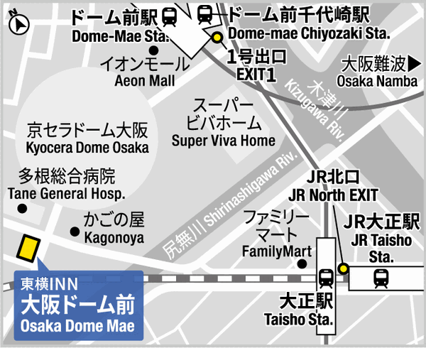 東横ＩＮＮ大阪ドーム前への概略アクセスマップ