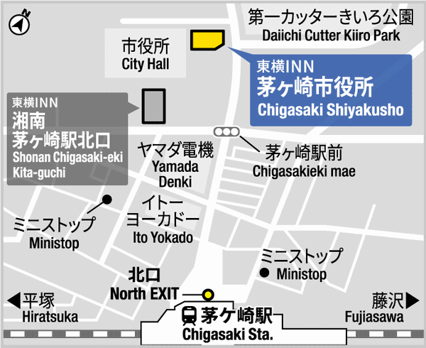 東横ＩＮＮ茅ヶ崎市役所への概略アクセスマップ