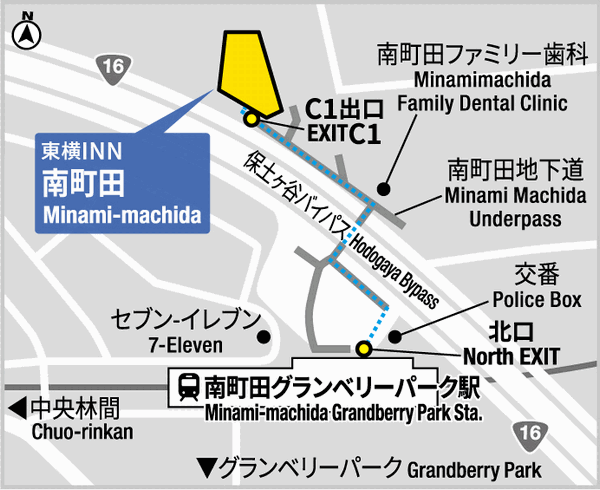 東横ＩＮＮ南町田への概略アクセスマップ
