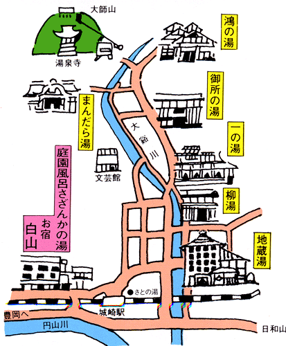 地図：城崎温泉　旅館　お宿　白山