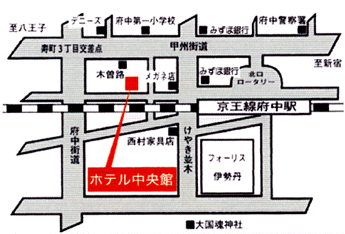 ホテル中央館への概略アクセスマップ
