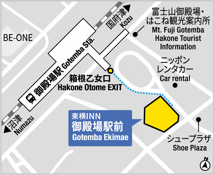 東横ＩＮＮ御殿場駅前への概略アクセスマップ