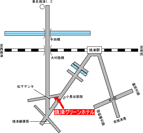 焼津グリーンホテルへの概略アクセスマップ