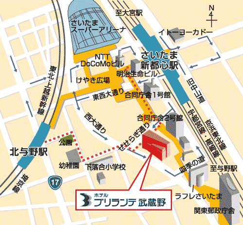 ホテルブリランテ武蔵野への概略アクセスマップ