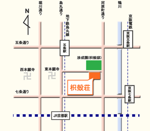 京料理　宿屋　枳殻荘への概略アクセスマップ