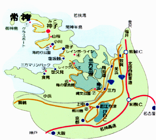若狭常神　民宿　杉本への概略アクセスマップ