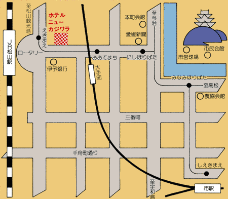 ホテルカジワラへの概略アクセスマップ