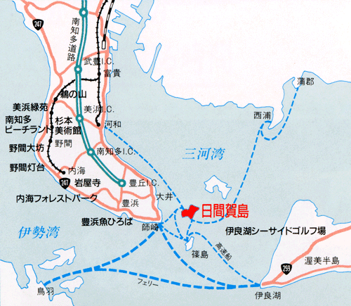 日間賀島　民宿・釣船　竹見荘への概略アクセスマップ
