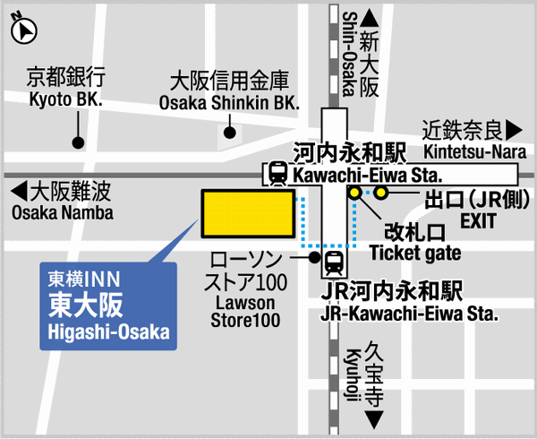東横ＩＮＮ東大阪への概略アクセスマップ
