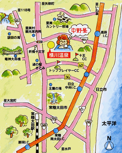 横川温泉　中野屋旅館への案内図