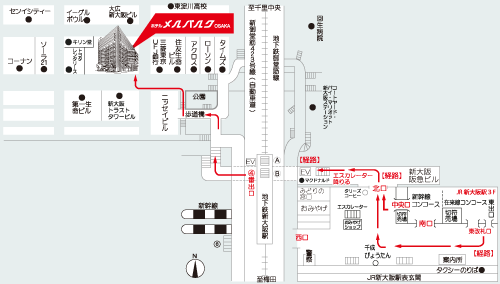 ホテル　メルパルク大阪への概略アクセスマップ