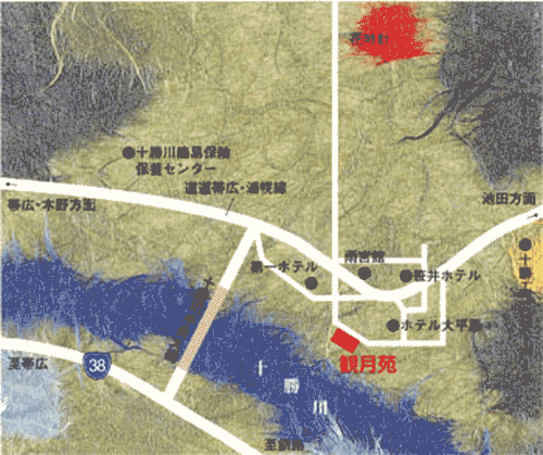 十勝川温泉　観月苑への概略アクセスマップ