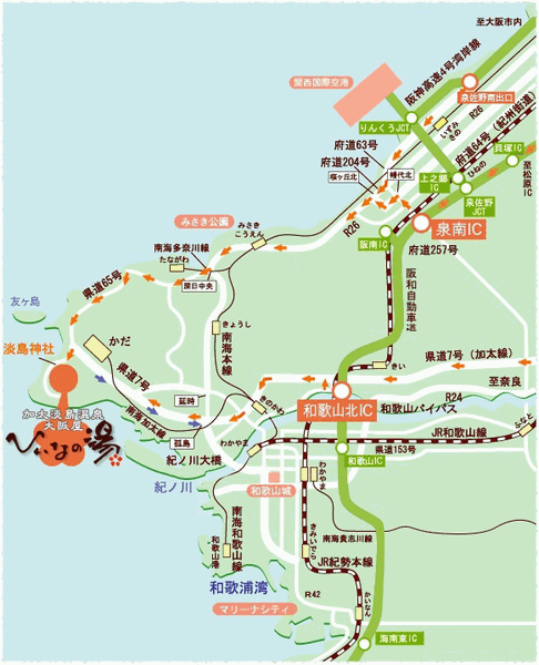 加太淡嶋温泉　大阪屋　ひいなの湯への概略アクセスマップ