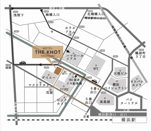 ホテル・ザ・ノット　ヨコハマへの概略アクセスマップ