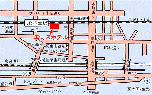 地図：庭の、桐生エースホテル