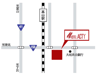 ホテル　アクティへの概略アクセスマップ