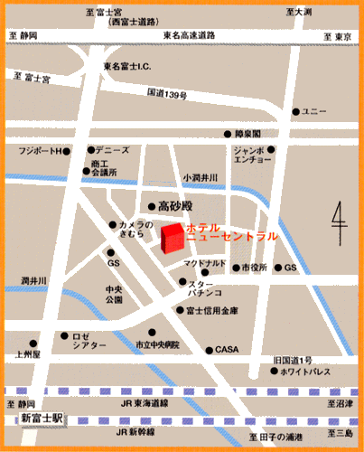 ホテルニューセントラル＜静岡県＞への概略アクセスマップ