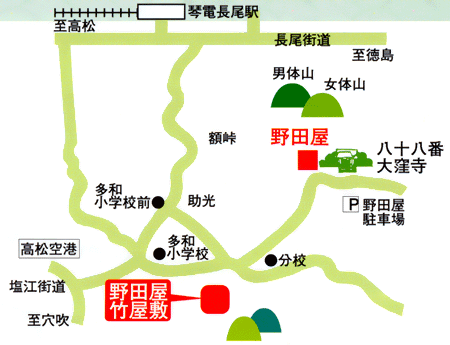 薬師湯温泉　旅館　竹屋敷への概略アクセスマップ