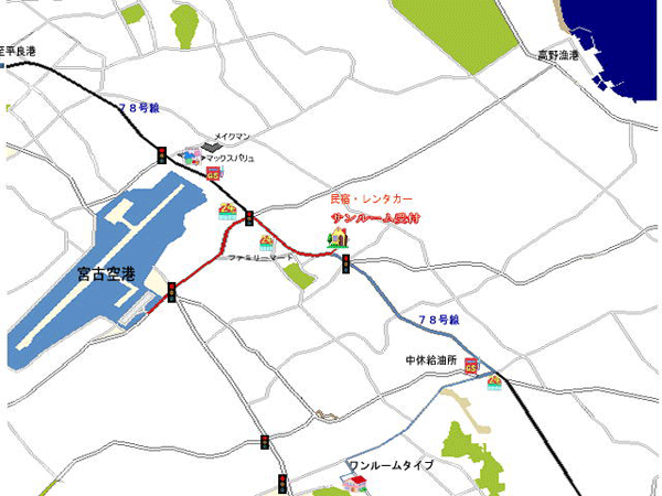 民宿　サンルーム　＜宮古島＞への概略アクセスマップ