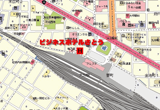 大分駅前　ビジネスホテル　さとうへの概略アクセスマップ