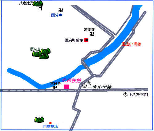 名西旅館への概略アクセスマップ