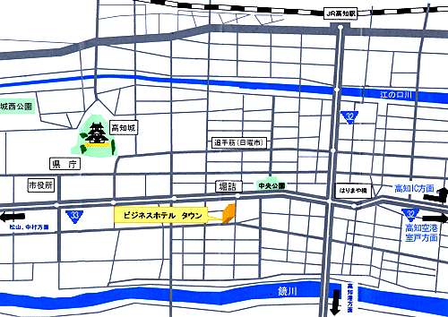 ホテル　タウン本町への概略アクセスマップ