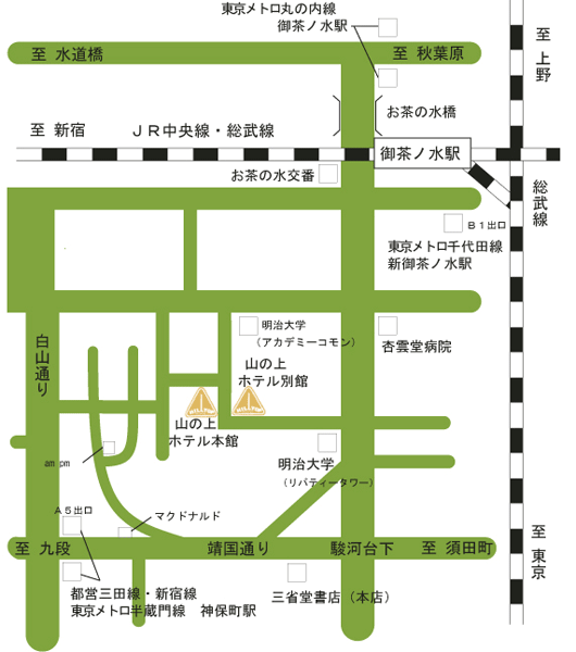 山の上ホテル＜東京都＞への概略アクセスマップ