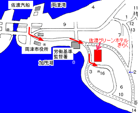 朱鷺伝説と露天風呂の宿　きらく　＜佐渡島＞への概略アクセスマップ