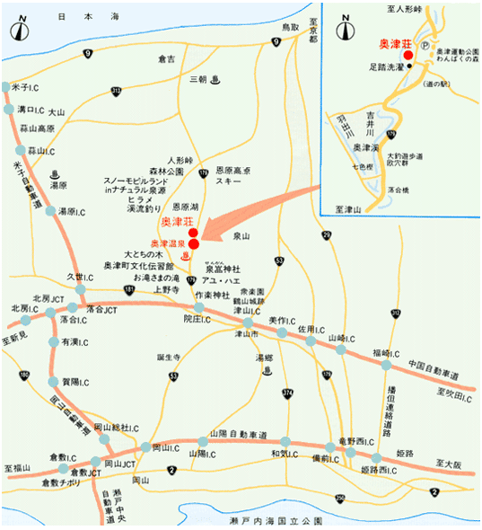 地図：登録有形文化財の宿　奥津温泉　名泉鍵湯　奥津荘