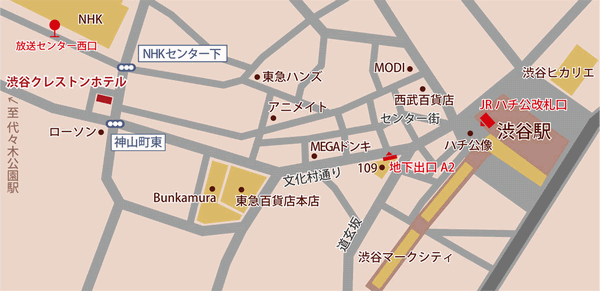 渋谷クレストンホテルへの概略アクセスマップ