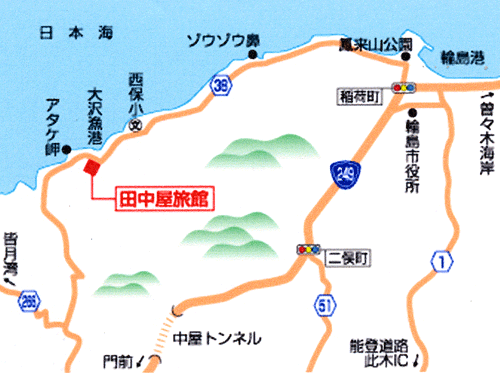 田中屋旅館＜石川県＞への概略アクセスマップ