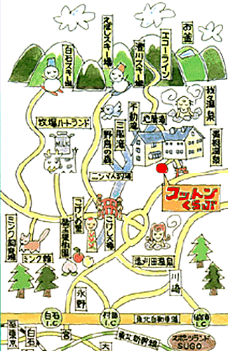 遠刈田温泉　コットンくらぶへの概略アクセスマップ
