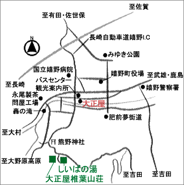 嬉野温泉　大正屋への概略アクセスマップ