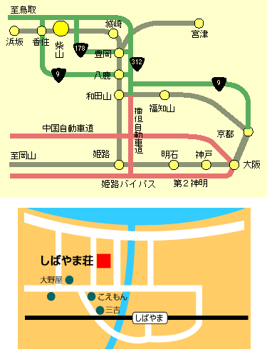 柴山温泉　しばやま荘への概略アクセスマップ