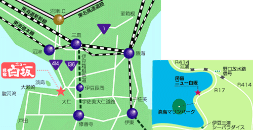 民宿　ニュー白坂への概略アクセスマップ