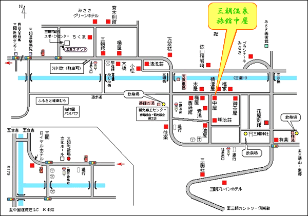 三朝温泉　ぬくもりの宿　中屋への概略アクセスマップ