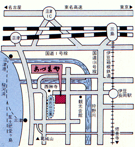 伊豆長岡温泉　創作料理の湯宿　あづまやへの概略アクセスマップ