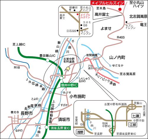 北志賀メイプルヒルズインへの概略アクセスマップ