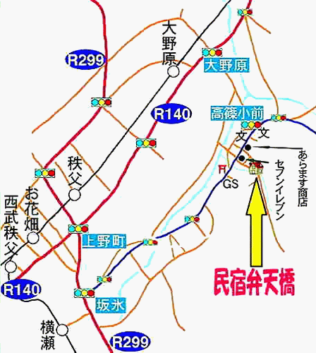 民宿　弁天橋への概略アクセスマップ