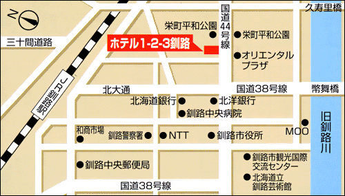 ホテルアクシアイン釧路への概略アクセスマップ