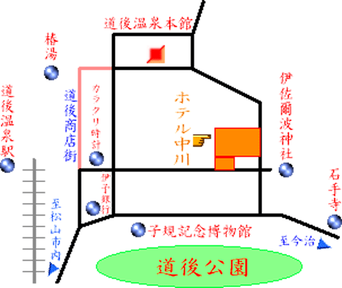 ホテル中川への概略アクセスマップ