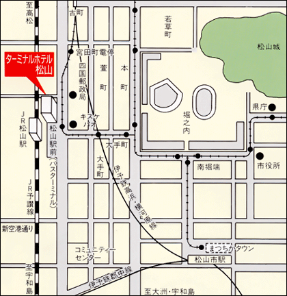 ターミナルホテル松山への概略アクセスマップ