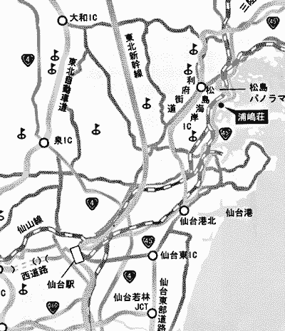 ホテル浦嶋荘への概略アクセスマップ