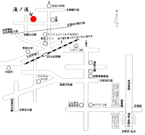 滝の湯＜長野市＞への概略アクセスマップ