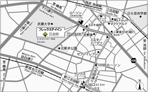 フレックステイイン江古田への概略アクセスマップ